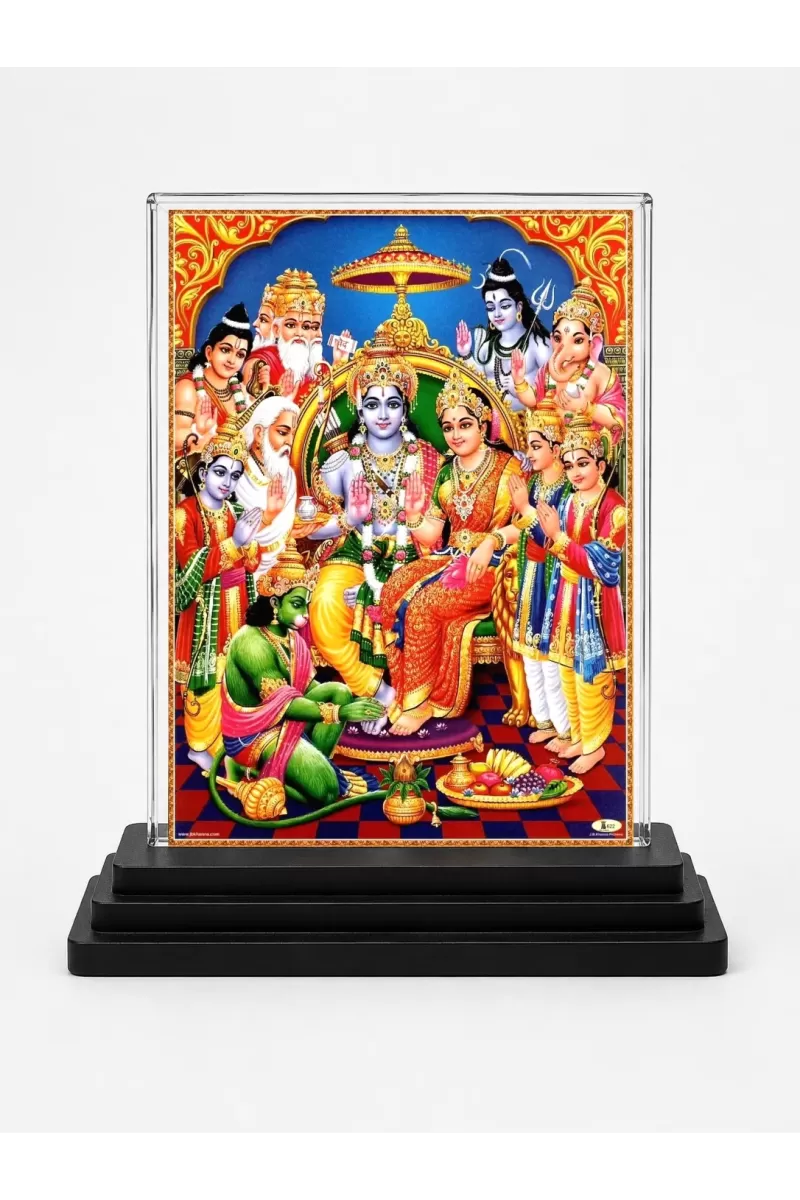 Lord Rama Acrylic Car Dashboard Showpiece | Double-Sided Lord Rama Photo Stand | 3 X 4 Inch Photo | Transparent Acrylic Frame With Black Base | Car Dashboard, Office & Table Decor (F70565)