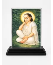Chaitanya Mahaprabhu Acrylic Car Dashboard Showpiece | Double-Sided Chaitanya Mahaprabhu Photo Stand | 3 X 4 Inch Photo | Transparent Acrylic Frame With Black Base | Car Dashboard, Office & Table Decor (F70566)