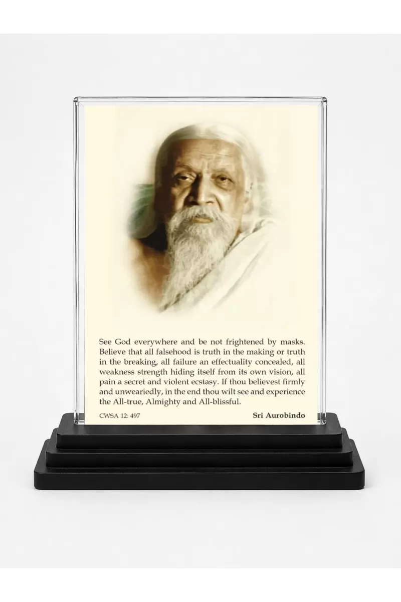 Sri Aurobindo Acrylic Car Dashboard Showpiece | Double-Sided Sri Aurobindo Photo Stand | 3 X 4 Inch Photo | Transparent Acrylic Frame With Black Base | Car Dashboard, Office & Table Decor (F70568)