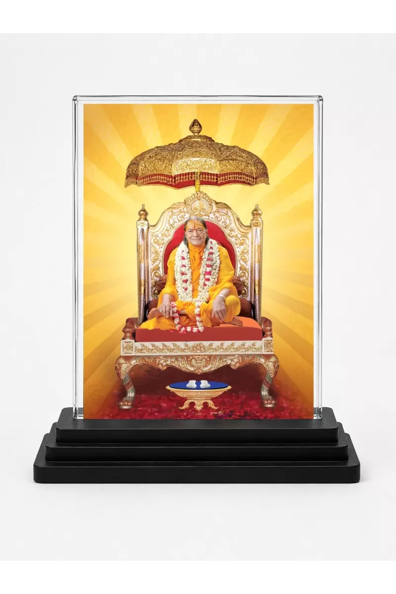 Jagadguru Kripalu Maharaj Acrylic Car Dashboard Showpiece | Double-Sided Jagadguru Kripalu Maharaj Photo Stand | 3 X 4 Inch Photo | Transparent Acrylic Frame With Black Base | Car Dashboard, Office & Table Decor (F70570)