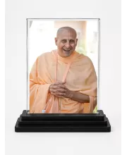 Radhanath Swami Acrylic Car Dashboard Showpiece | Double-Sided Radhanath Swami Photo Stand | 3 X 4 Inch Photo | Transparent Acrylic Frame With Black Base | Car Dashboard, Office & Table Decor (F70571)