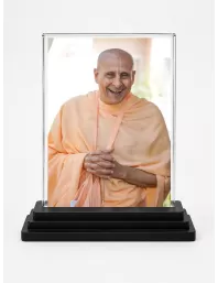Radhanath Swami Acrylic Car Dashboard Showpiece | Double-Sided Radhanath Swami Photo Stand | 3 X 4 Inch Photo | Transparent Acrylic Frame With Black Base | Car Dashboard, Office & Table Decor (F70571)