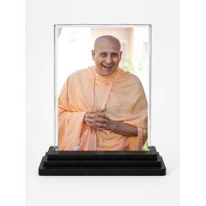 Radhanath Swami Acrylic Car Dashboard Showpiece | Double-Sided Radhanath Swami Photo Stand | 3 X 4 Inch Photo | Transparent Acrylic Frame With Black Base | Car Dashboard, Office & Table Decor (F70571)
