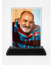 Neem Karoli Baba Acrylic Car Dashboard Showpiece | Double-Sided Neem Karoli Baba Photo Stand | 3 X 4 Inch Photo | Transparent Acrylic Frame With Black Base | Car Dashboard, Office & Table Decor (F70572)