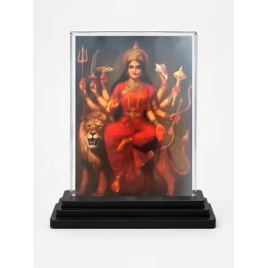 Hindu Deity Acrylic Car Dashboard Showpiece | Double-Sided Hindu Deity Photo Stand | 3 X 4 Inch Photo | Transparent Acrylic Frame With Black Base | Car Dashboard, Office & Table Decor (F70573)