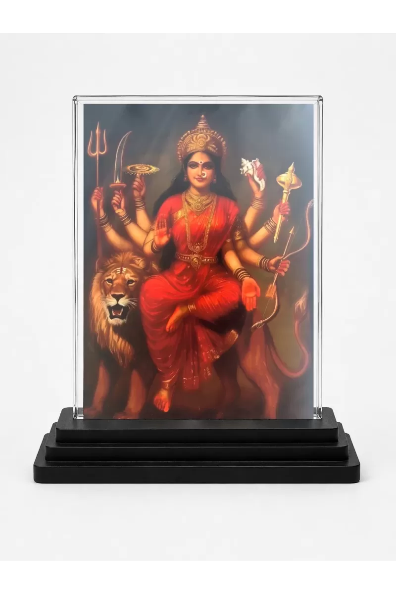 Hindu Deity Acrylic Car Dashboard Showpiece | Double-Sided Hindu Deity Photo Stand | 3 X 4 Inch Photo | Transparent Acrylic Frame With Black Base | Car Dashboard, Office & Table Decor (F70573)