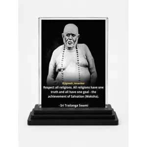 Railanga Swami Acrylic Car Dashboard Showpiece | Double-Sided Railanga Swami Photo Stand | 3 X 4 Inch Photo | Transparent Acrylic Frame With Black Base | Car Dashboard, Office & Table Decor (F70574)