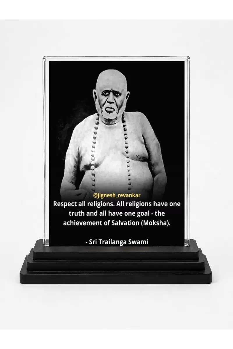 Railanga Swami Acrylic Car Dashboard Showpiece | Double-Sided Railanga Swami Photo Stand | 3 X 4 Inch Photo | Transparent Acrylic Frame With Black Base | Car Dashboard, Office & Table Decor (F70574)