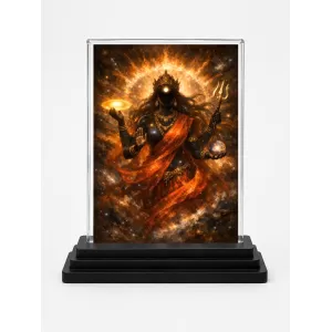 Hindu Deity Acrylic Car Dashboard Showpiece | Double-Sided Hindu Deity Photo Stand | 3 X 4 Inch Photo | Transparent Acrylic Frame With Black Base | Car Dashboard, Office & Table Decor (F70575)