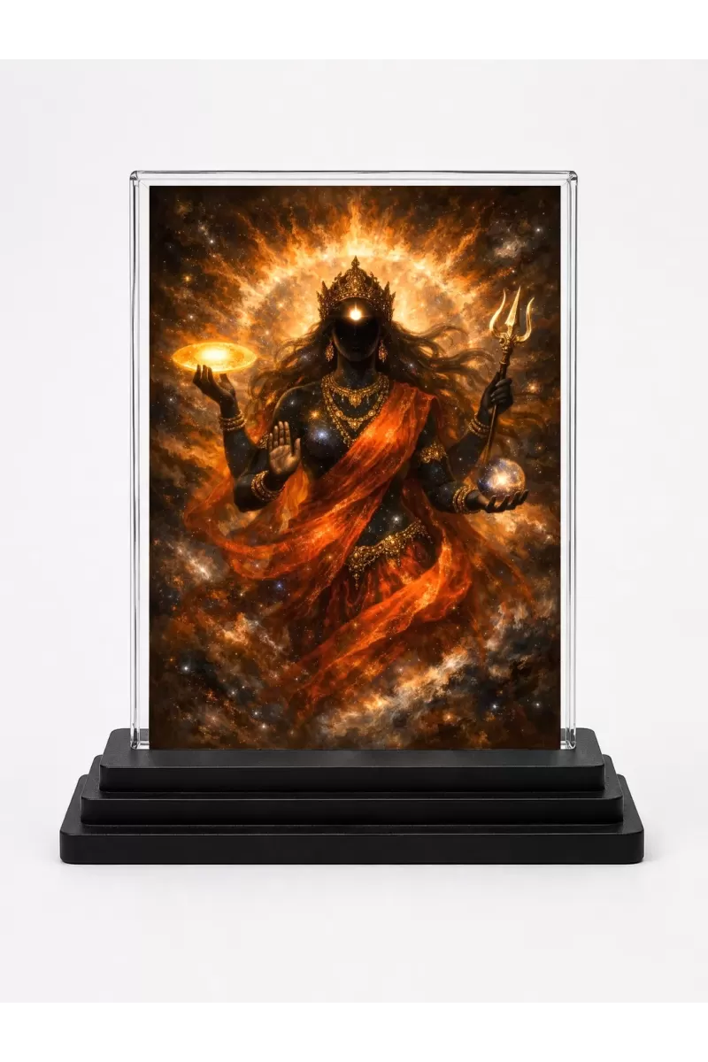 Hindu Deity Acrylic Car Dashboard Showpiece | Double-Sided Hindu Deity Photo Stand | 3 X 4 Inch Photo | Transparent Acrylic Frame With Black Base | Car Dashboard, Office & Table Decor (F70575)