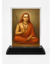 Adi Guru Dattatreya Acrylic Car Dashboard Showpiece | Double-Sided Adi Guru Dattatreya Photo Stand | 3 X 4 Inch Photo | Transparent Acrylic Frame With Black Base | Car Dashboard, Office & Table Decor (F70577)