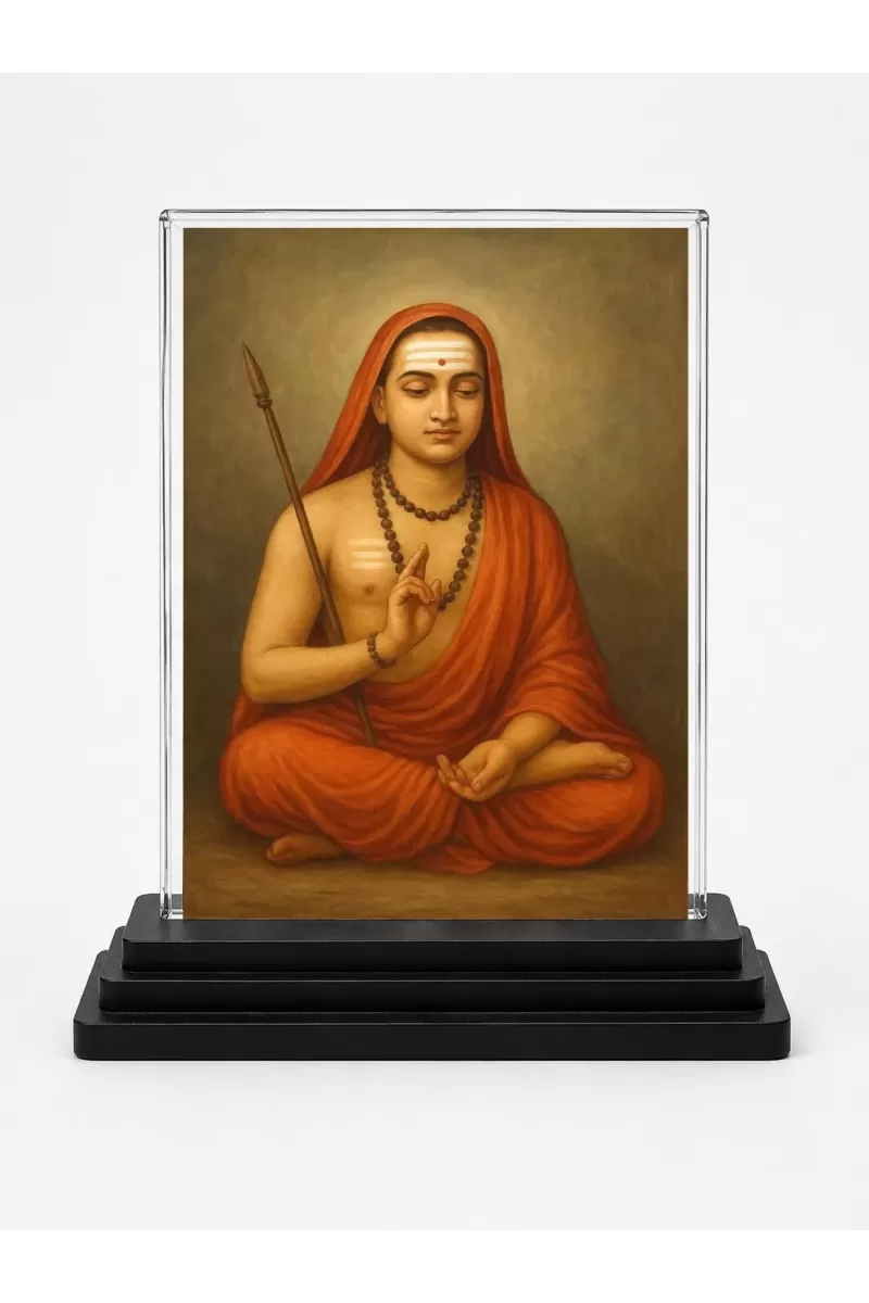 Adi Guru Dattatreya Acrylic Car Dashboard Showpiece | Double-Sided Adi Guru Dattatreya Photo Stand | 3 X 4 Inch Photo | Transparent Acrylic Frame With Black Base | Car Dashboard, Office & Table Decor (F70577)