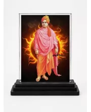 Saraswati Acrylic Car Dashboard Showpiece | Double-Sided Saraswati Photo Stand | 3 X 4 Inch Photo | Transparent Acrylic Frame With Black Base | Car Dashboard, Office & Table Decor (F70578)