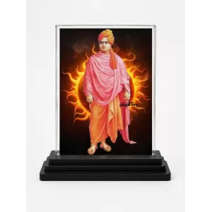 Saraswati Acrylic Car Dashboard Showpiece | Double-Sided Saraswati Photo Stand | 3 X 4 Inch Photo | Transparent Acrylic Frame With Black Base | Car Dashboard, Office & Table Decor (F70578)