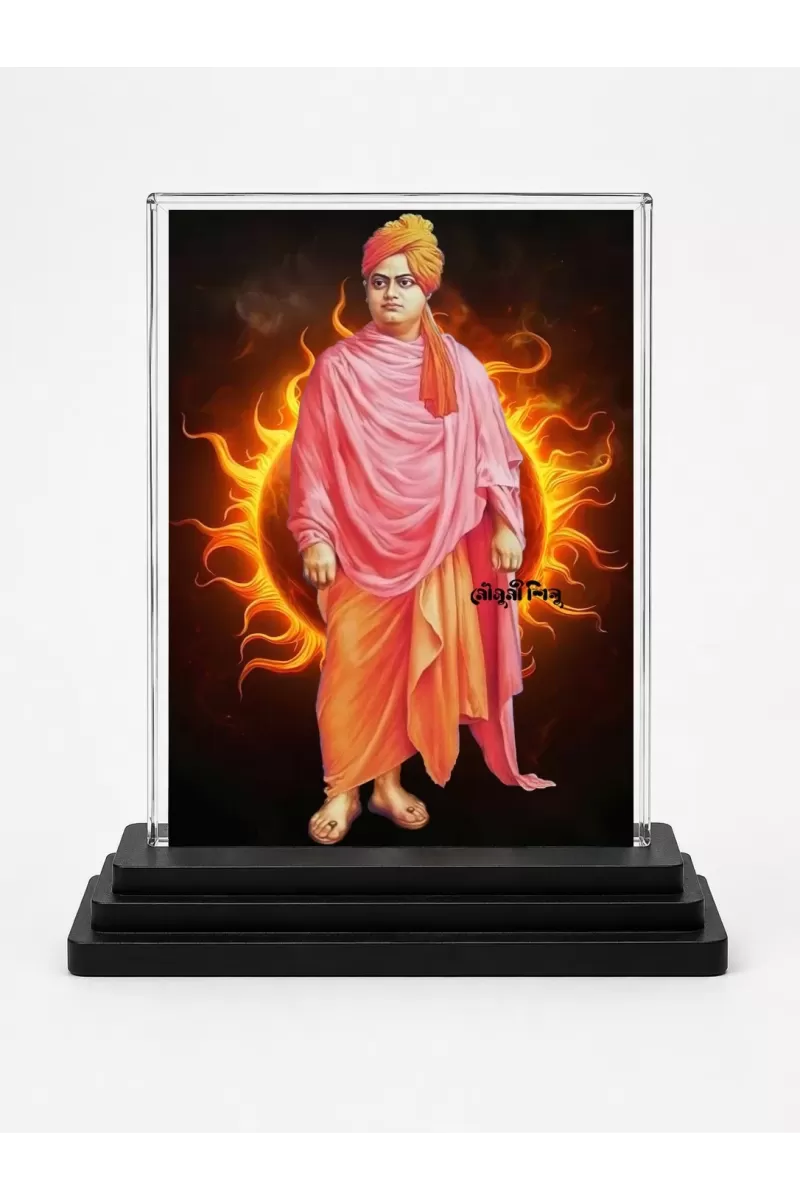Saraswati Acrylic Car Dashboard Showpiece | Double-Sided Saraswati Photo Stand | 3 X 4 Inch Photo | Transparent Acrylic Frame With Black Base | Car Dashboard, Office & Table Decor (F70578)