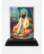 Guru Har Krishan Ji Acrylic Car Dashboard Showpiece | Double-Sided Guru Har Krishan Ji Photo Stand | 3 X 4 Inch Photo | Transparent Acrylic Frame With Black Base | Car Dashboard, Office & Table Decor (F70579)