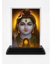 Hindu Deity Acrylic Car Dashboard Showpiece | Double-Sided Hindu Deity Photo Stand | 3 X 4 Inch Photo | Transparent Acrylic Frame With Black Base | Car Dashboard, Office & Table Decor (F70580)