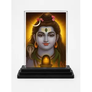 Hindu Deity Acrylic Car Dashboard Showpiece | Double-Sided Hindu Deity Photo Stand | 3 X 4 Inch Photo | Transparent Acrylic Frame With Black Base | Car Dashboard, Office & Table Decor (F70580)