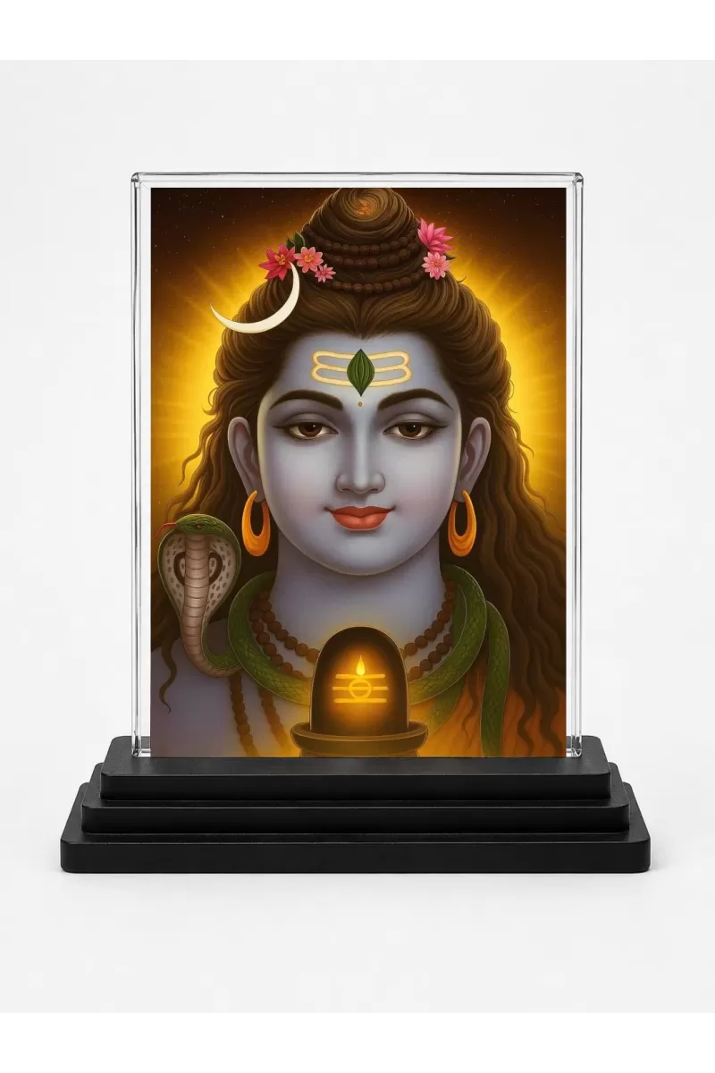 Hindu Deity Acrylic Car Dashboard Showpiece | Double-Sided Hindu Deity Photo Stand | 3 X 4 Inch Photo | Transparent Acrylic Frame With Black Base | Car Dashboard, Office & Table Decor (F70580)