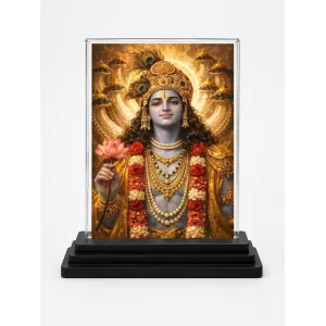 Hindu Deity Acrylic Car Dashboard Showpiece | Double-Sided Hindu Deity Photo Stand | 3 X 4 Inch Photo | Transparent Acrylic Frame With Black Base | Car Dashboard, Office & Table Decor (F70581)