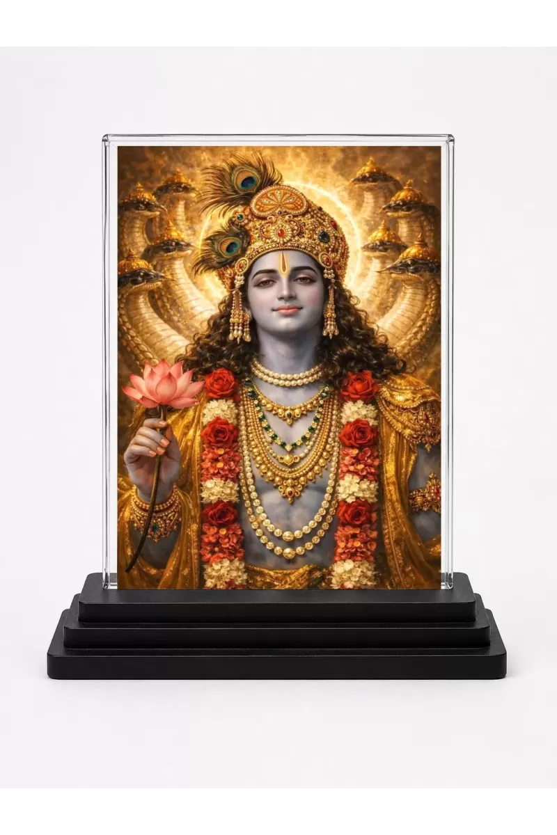 Hindu Deity Acrylic Car Dashboard Showpiece | Double-Sided Hindu Deity Photo Stand | 3 X 4 Inch Photo | Transparent Acrylic Frame With Black Base | Car Dashboard, Office & Table Decor (F70581)