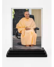 Radhanath Swami Acrylic Car Dashboard Showpiece | Double-Sided Radhanath Swami Photo Stand | 3 X 4 Inch Photo | Transparent Acrylic Frame With Black Base | Car Dashboard, Office & Table Decor (F70582)