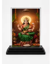 Lakshmi Acrylic Car Dashboard Showpiece | Double-Sided Lakshmi Photo Stand | 3 X 4 Inch Photo | Transparent Acrylic Frame With Black Base | Car Dashboard, Office & Table Decor (F70583)