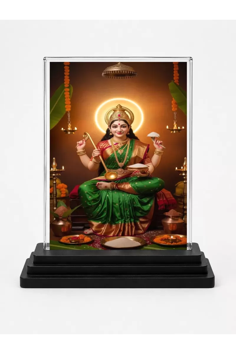 Lakshmi Acrylic Car Dashboard Showpiece | Double-Sided Lakshmi Photo Stand | 3 X 4 Inch Photo | Transparent Acrylic Frame With Black Base | Car Dashboard, Office & Table Decor (F70583)
