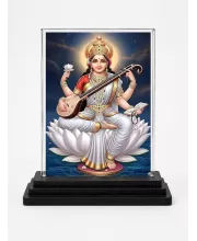 Durga Maa Acrylic Car Dashboard Showpiece | Double-Sided Durga Maa Photo Stand | 3 X 4 Inch Photo | Transparent Acrylic Frame With Black Base | Car Dashboard, Office & Table Decor (F70584)