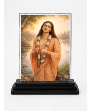 Sri Chaitannya Acrylic Car Dashboard Showpiece | Double-Sided Sri Chaitannya Photo Stand | 3 X 4 Inch Photo | Transparent Acrylic Frame With Black Base | Car Dashboard, Office & Table Decor (F70585)