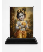 Radha Krishna Acrylic Car Dashboard Showpiece | Double-Sided Radha Krishna Photo Stand | 3 X 4 Inch Photo | Transparent Acrylic Frame With Black Base | Car Dashboard, Office & Table Decor (F70586)