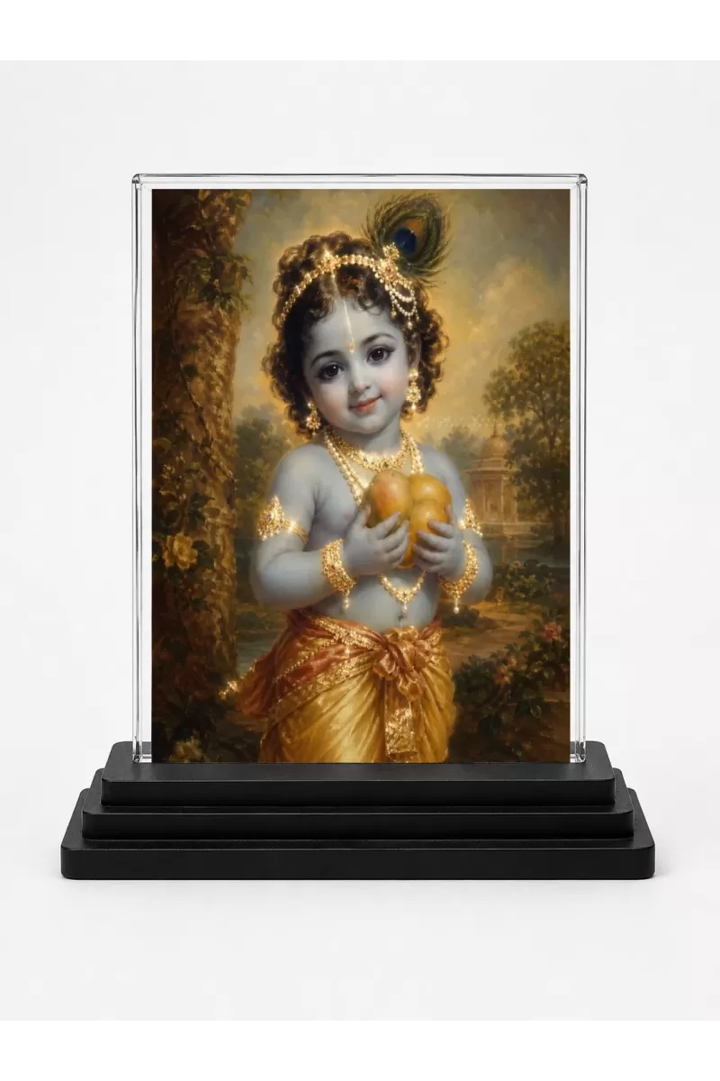 Radha Krishna Acrylic Car Dashboard Showpiece | Double-Sided Radha Krishna Photo Stand | 3 X 4 Inch Photo | Transparent Acrylic Frame With Black Base | Car Dashboard, Office & Table Decor (F70586)