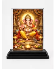 Lord Ganesha Acrylic Car Dashboard Showpiece | Double-Sided Lord Ganesha Photo Stand | 3 X 4 Inch Photo | Transparent Acrylic Frame With Black Base | Car Dashboard, Office & Table Decor (F70587)