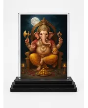 Hindu Deity Acrylic Car Dashboard Showpiece | Double-Sided Hindu Deity Photo Stand | 3 X 4 Inch Photo | Transparent Acrylic Frame With Black Base | Car Dashboard, Office & Table Decor (F70590)