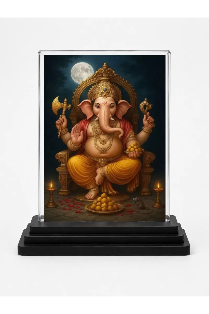 Hindu Deity Acrylic Car Dashboard Showpiece | Double-Sided Hindu Deity Photo Stand | 3 X 4 Inch Photo | Transparent Acrylic Frame With Black Base | Car Dashboard, Office & Table Decor (F70590)