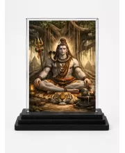 Hindu Deity Acrylic Car Dashboard Showpiece | Double-Sided Hindu Deity Photo Stand | 3 X 4 Inch Photo | Transparent Acrylic Frame With Black Base | Car Dashboard, Office & Table Decor (F70592)