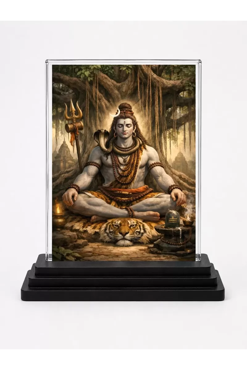 Hindu Deity Acrylic Car Dashboard Showpiece | Double-Sided Hindu Deity Photo Stand | 3 X 4 Inch Photo | Transparent Acrylic Frame With Black Base | Car Dashboard, Office & Table Decor (F70592)