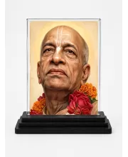 A.C. Bhaktivedanta Swami Prabhupada Acrylic Car Dashboard Showpiece | Double-Sided A.C. Bhaktivedanta Swami Prabhupada Photo Stand | 3 X 4 Inch Photo | Transparent Acrylic Frame With Black Base | Car Dashboard, Office & Table Decor (F70595)
