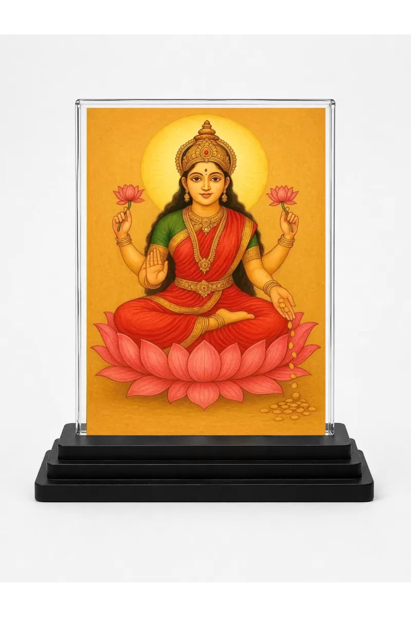 Hindu Deity Acrylic Car Dashboard Showpiece | Double-Sided Hindu Deity Photo Stand | 3 X 4 Inch Photo | Transparent Acrylic Frame With Black Base | Car Dashboard, Office & Table Decor (F70596)