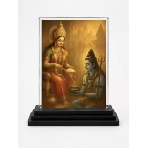 Annapurna Acrylic Car Dashboard Showpiece | Double-Sided Annapurna Photo Stand | 3 X 4 Inch Photo | Transparent Acrylic Frame With Black Base | Car Dashboard, Office & Table Decor (F70597)