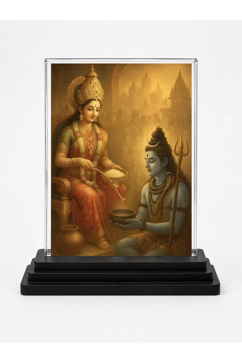 Annapurna Acrylic Car Dashboard Showpiece | Double-Sided Annapurna Photo Stand | 3 X 4 Inch Photo | Transparent Acrylic Frame With Black Base | Car Dashboard, Office & Table Decor (F70597)