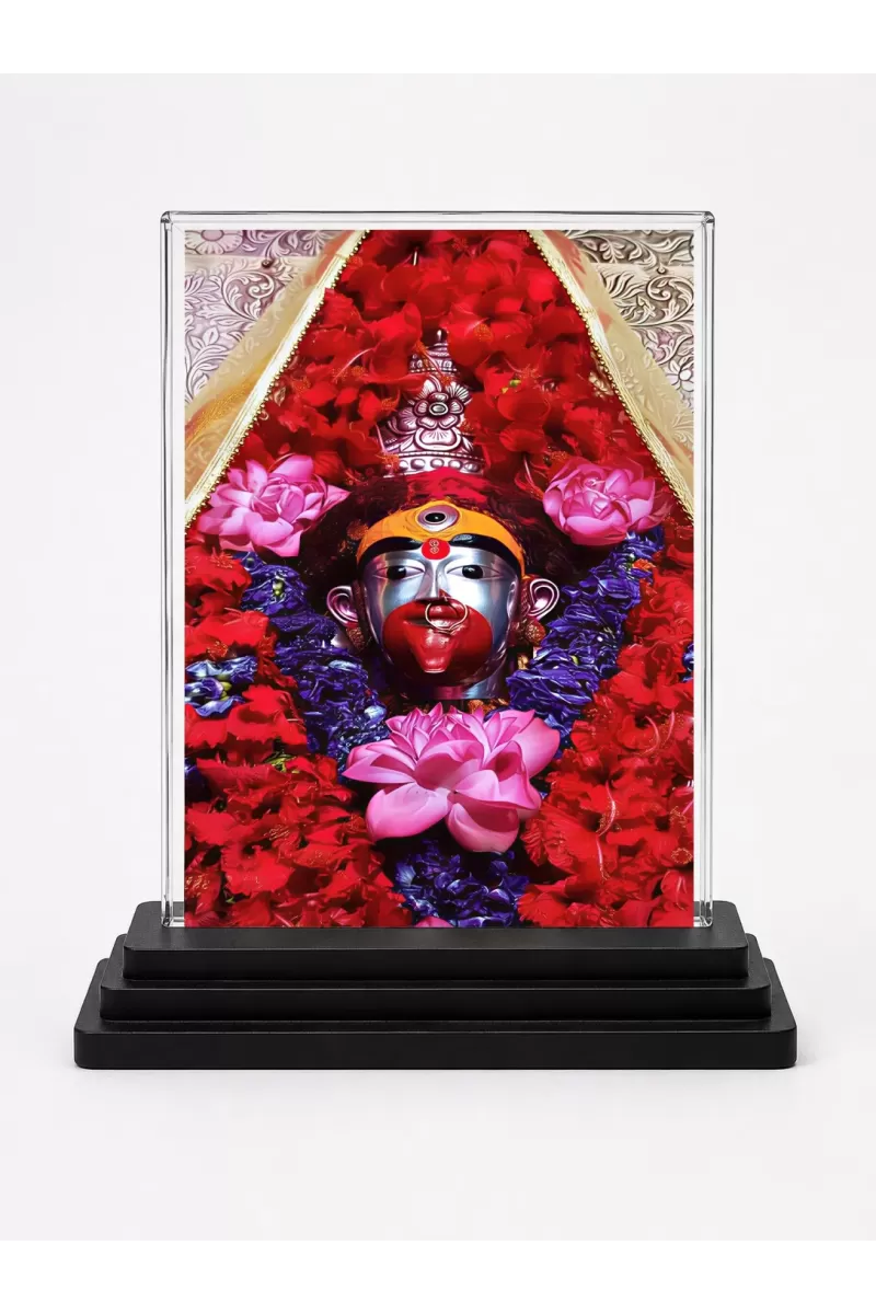Hindu Deity Acrylic Car Dashboard Showpiece | Double-Sided Hindu Deity Photo Stand | 3 X 4 Inch Photo | Transparent Acrylic Frame With Black Base | Car Dashboard, Office & Table Decor (F70598)