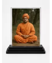 Krishna Acrylic Car Dashboard Showpiece | Double-Sided Krishna Photo Stand | 3 X 4 Inch Photo | Transparent Acrylic Frame With Black Base | Car Dashboard, Office & Table Decor (F70599)