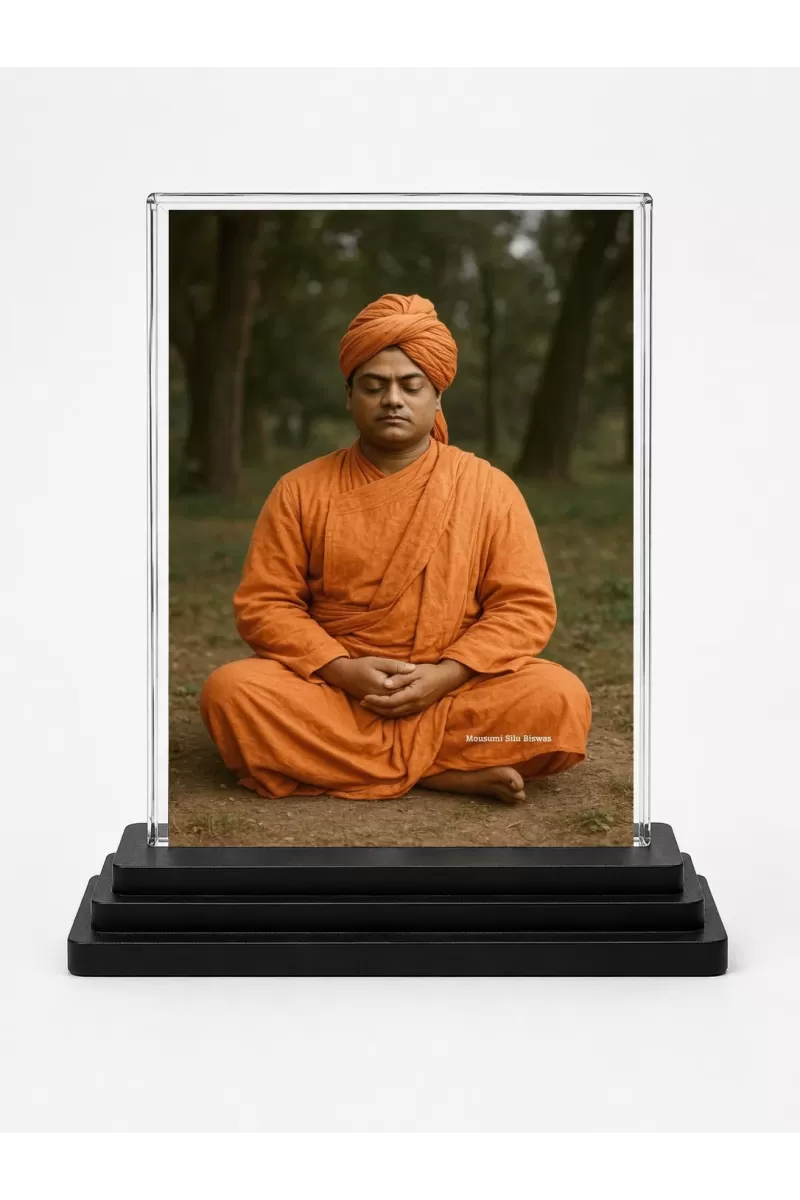 Krishna Acrylic Car Dashboard Showpiece | Double-Sided Krishna Photo Stand | 3 X 4 Inch Photo | Transparent Acrylic Frame With Black Base | Car Dashboard, Office & Table Decor (F70599)