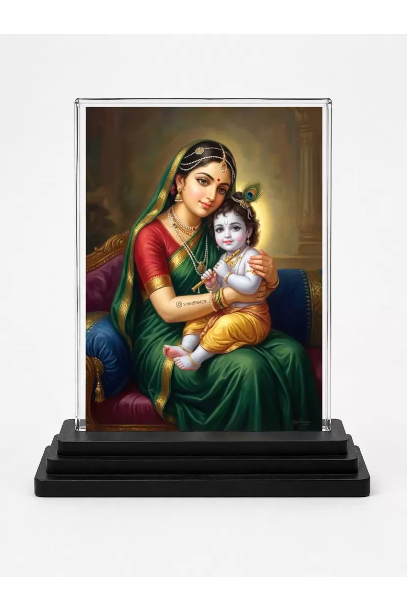 Baby Devi Acrylic Car Dashboard Showpiece | Double-Sided Baby Devi Photo Stand | 3 X 4 Inch Photo | Transparent Acrylic Frame With Black Base | Car Dashboard, Office & Table Decor (F70600)