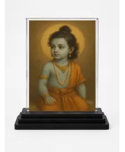 Hindu Deity Acrylic Car Dashboard Showpiece | Double-Sided Hindu Deity Photo Stand | 3 X 4 Inch Photo | Transparent Acrylic Frame With Black Base | Car Dashboard, Office & Table Decor (F70601)