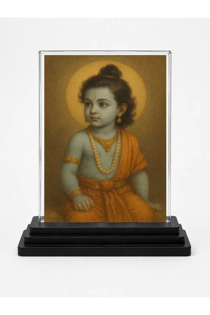 Hindu Deity Acrylic Car Dashboard Showpiece | Double-Sided Hindu Deity Photo Stand | 3 X 4 Inch Photo | Transparent Acrylic Frame With Black Base | Car Dashboard, Office & Table Decor (F70601)