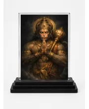 Hanuman Acrylic Car Dashboard Showpiece | Double-Sided Hanuman Photo Stand | 3 X 4 Inch Photo | Transparent Acrylic Frame With Black Base | Car Dashboard, Office & Table Decor (F70602)
