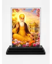 Guru Har Krishan Ji Acrylic Car Dashboard Showpiece | Double-Sided Guru Har Krishan Ji Photo Stand | 3 X 4 Inch Photo | Transparent Acrylic Frame With Black Base | Car Dashboard, Office & Table Decor (F70604)