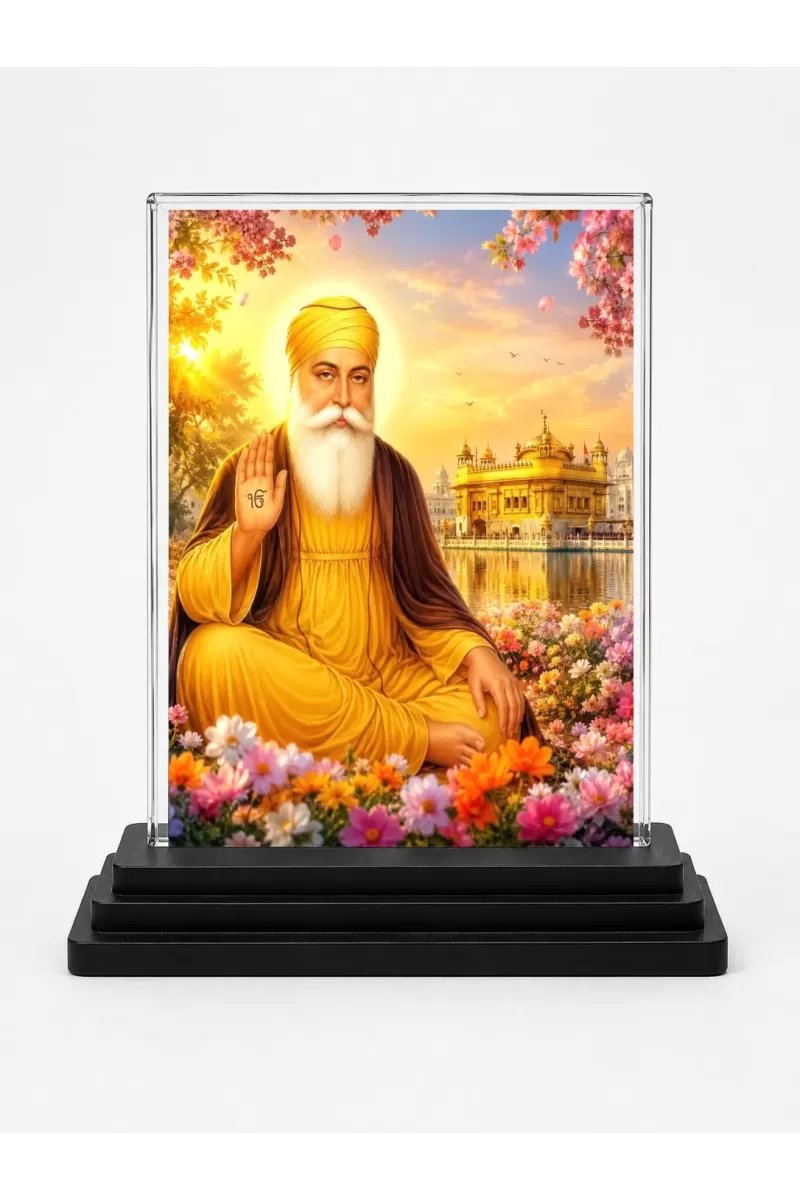Guru Har Krishan Ji Acrylic Car Dashboard Showpiece | Double-Sided Guru Har Krishan Ji Photo Stand | 3 X 4 Inch Photo | Transparent Acrylic Frame With Black Base | Car Dashboard, Office & Table Decor (F70604)